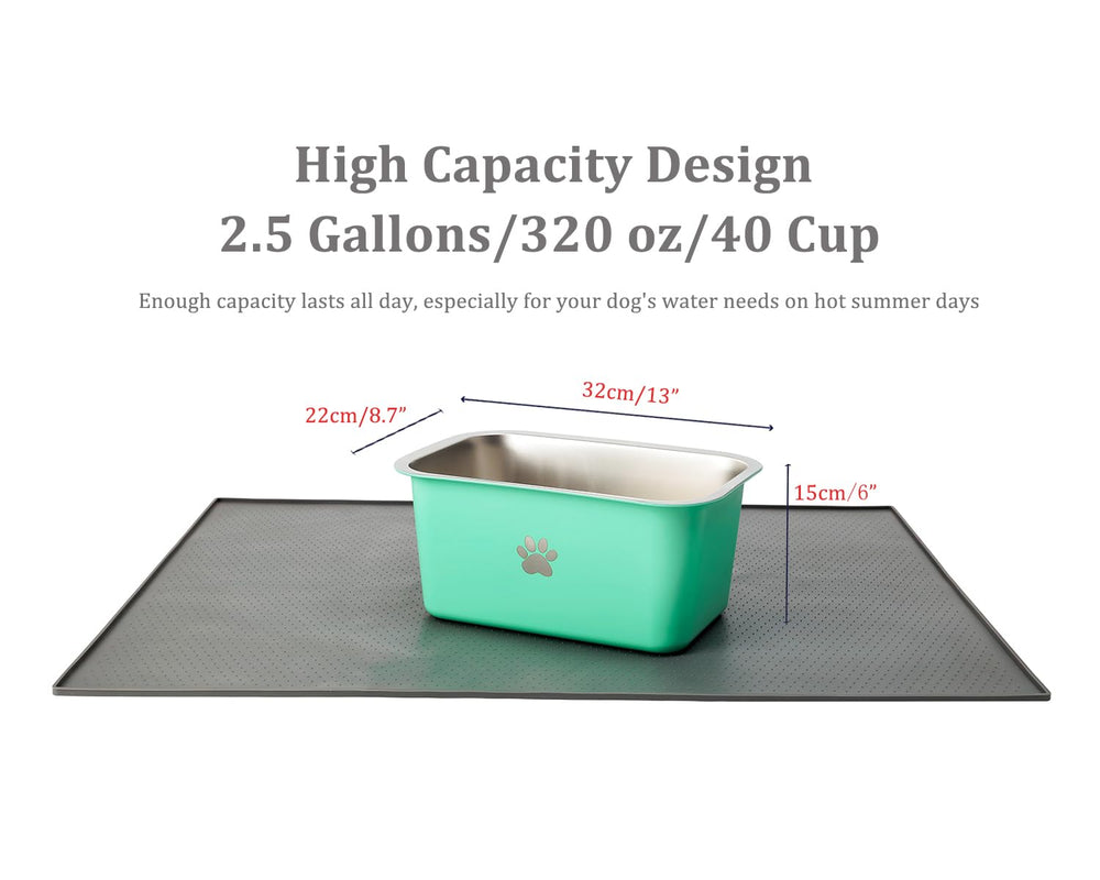 Podinor non-slip base water bowl aqua detail shows stable setup on slippery floors.