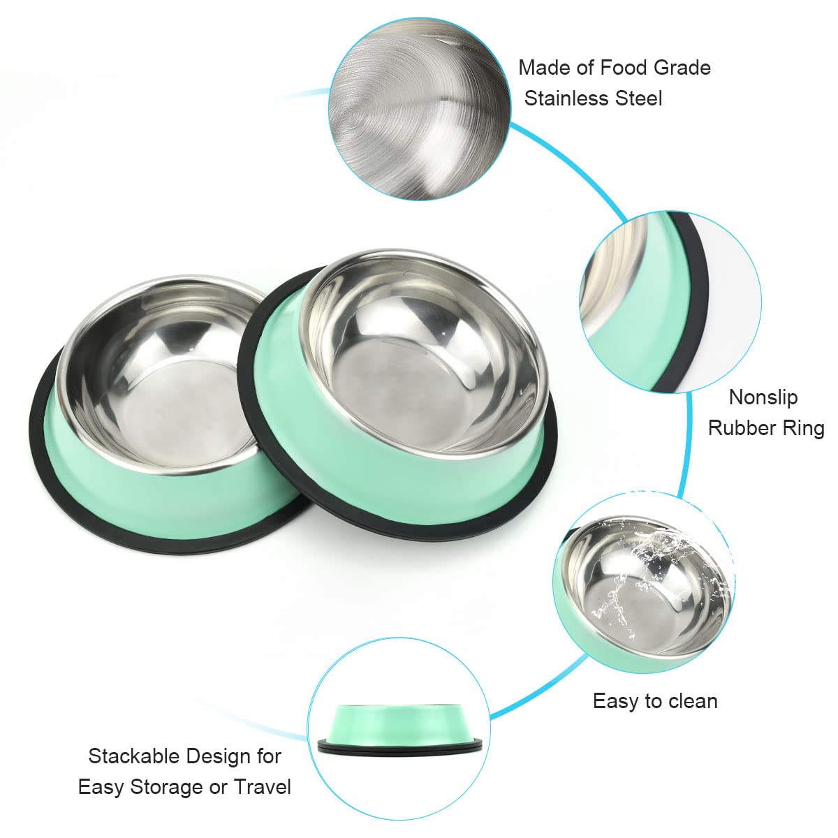 Podinor rust-resistant stainless steel bowls stay durable for daily use.