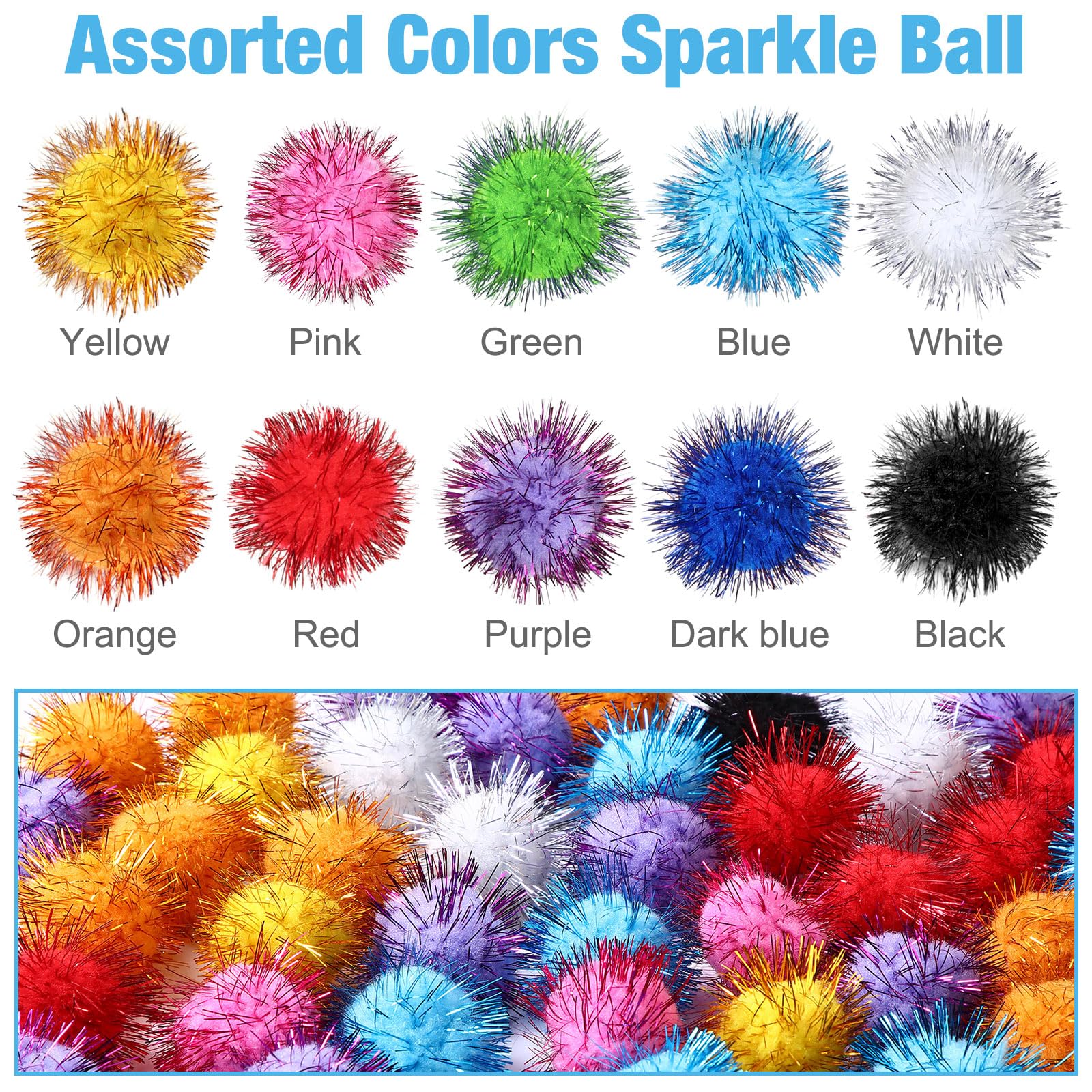 Poen 1.8-inch fuzzy balls with tinsel offer light, engaging play