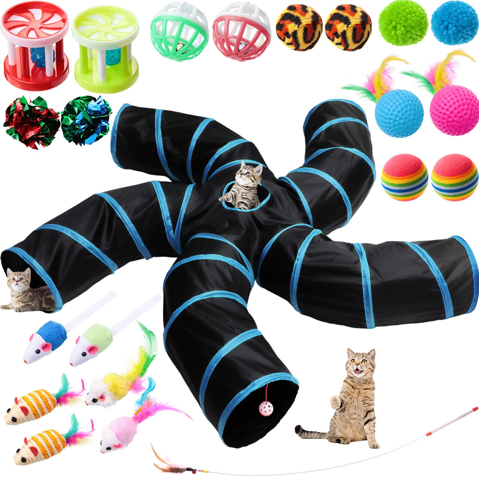 Poen cat tunnel five-channel collapsible in action for spacious indoor play