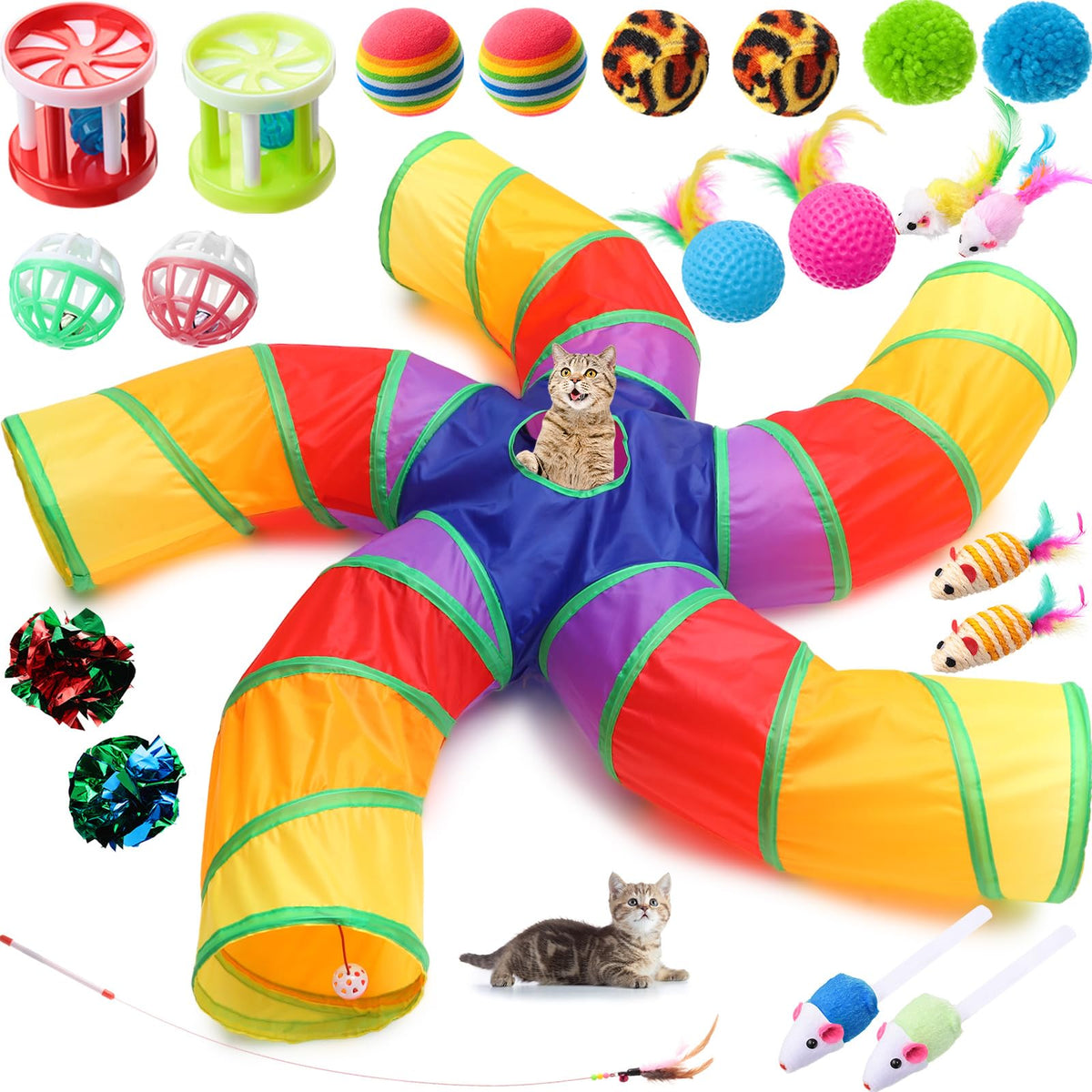 Poen cat tunnel five-channel design for indoor play encourages exploration and social interaction.