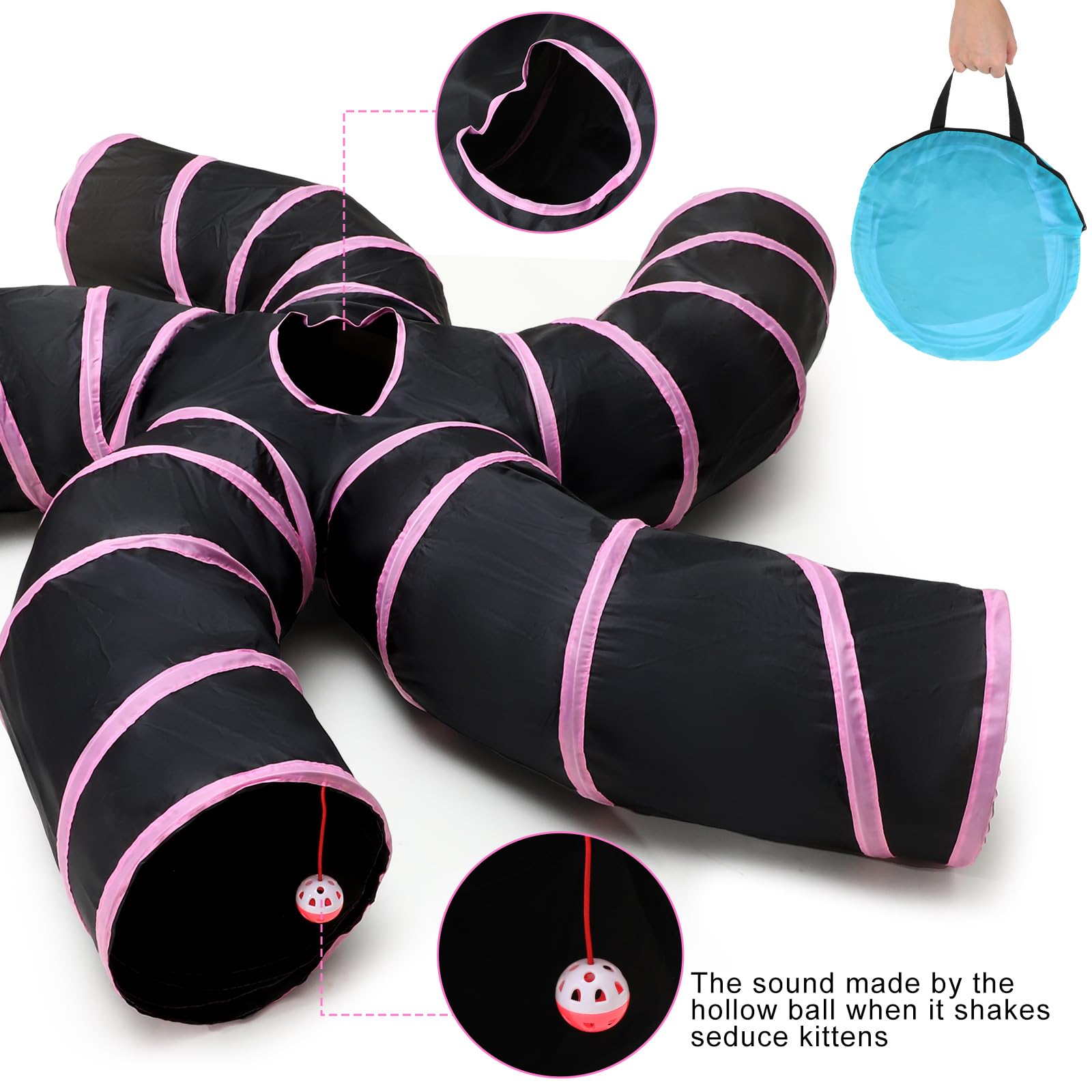Poen cat tunnel pink-black set pairs with cozy indoor spaces.