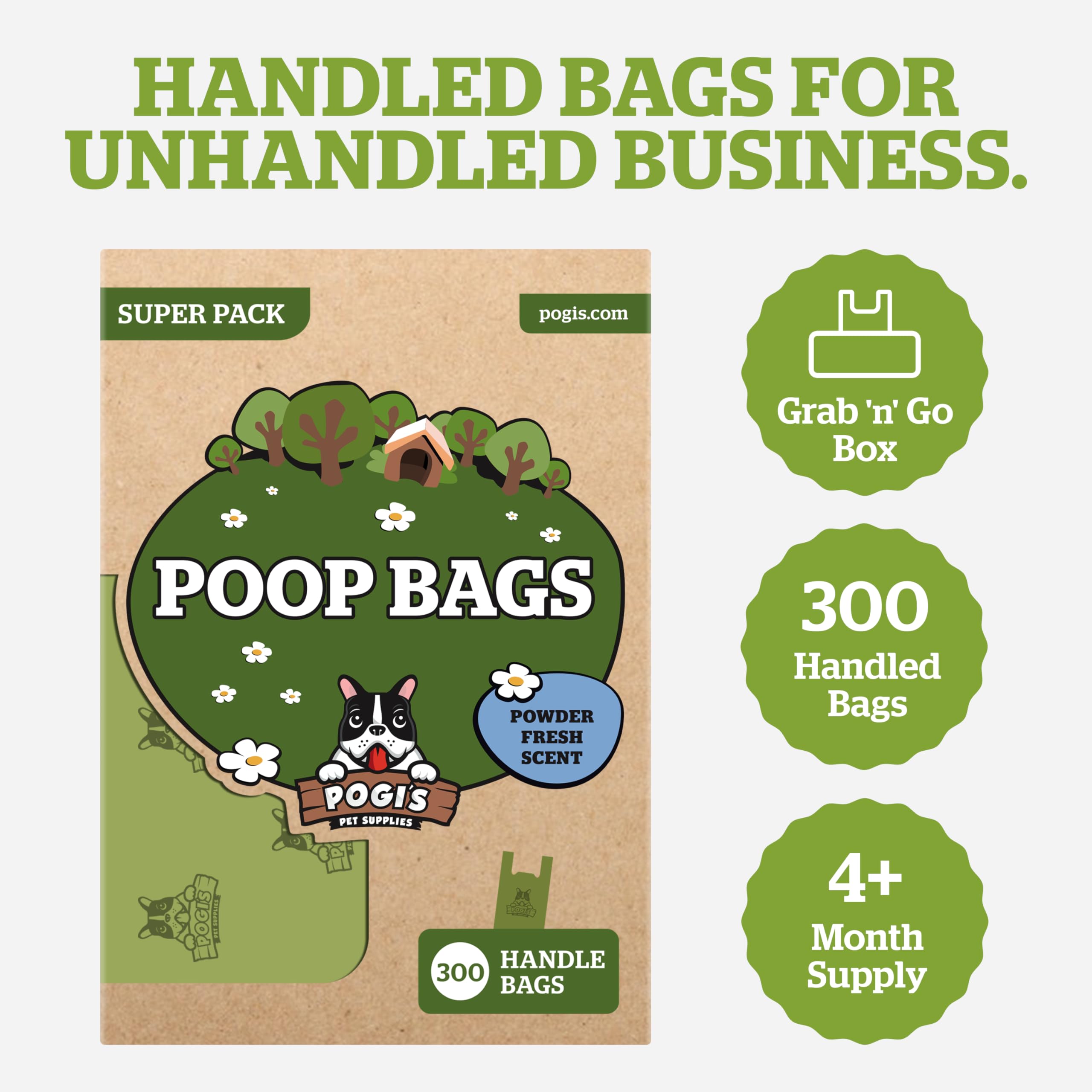 Pogi’s Dog Poop Bags large size 7x14-5 inches fits bigger dogs.