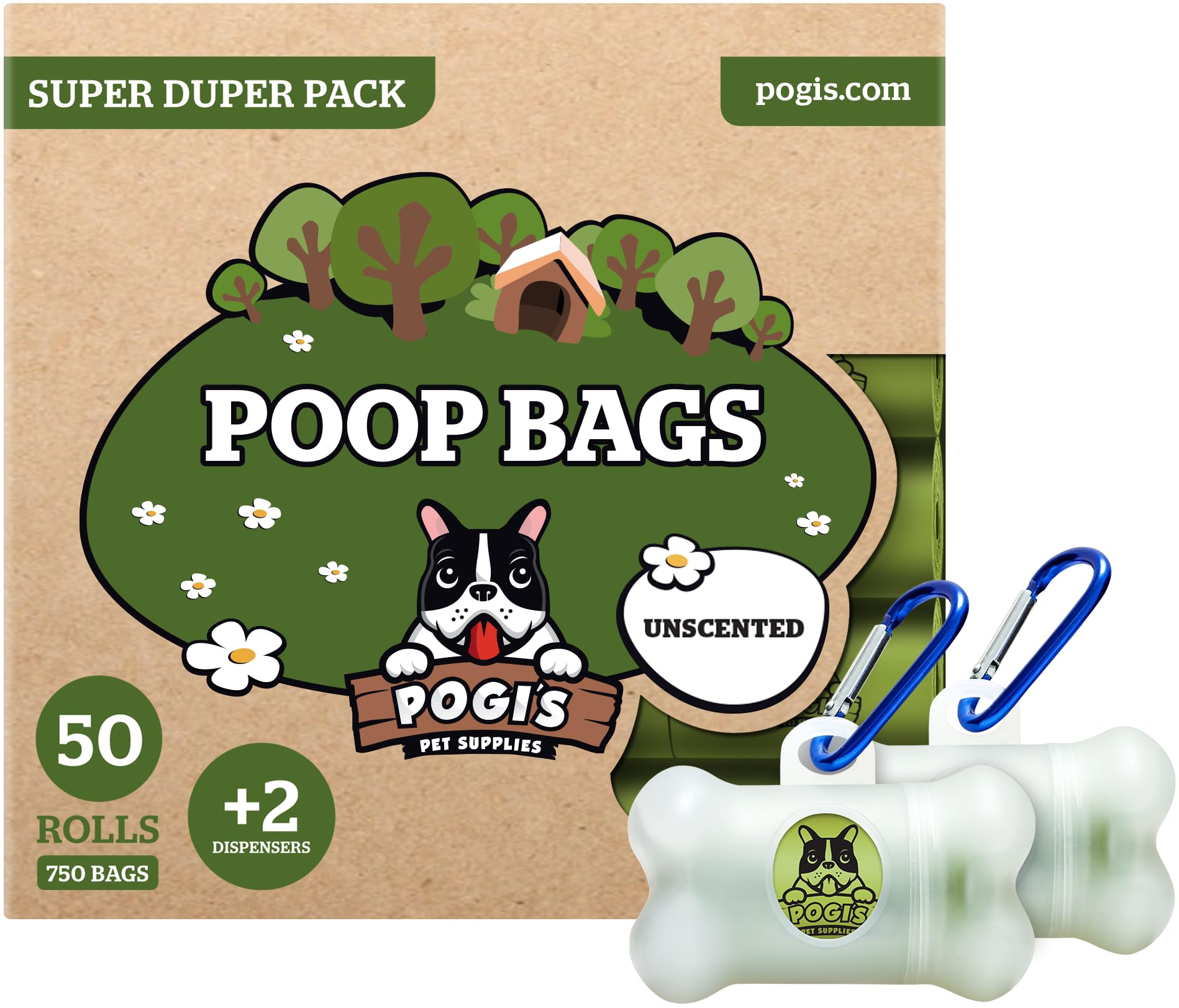 Pogi's Dog Poop Bags roll with easy-tear design for quick cleanup on walks.