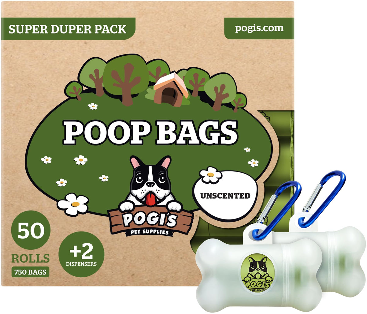 Pogi's Dog Poop Bags roll with easy-tear design for quick cleanup on walks.