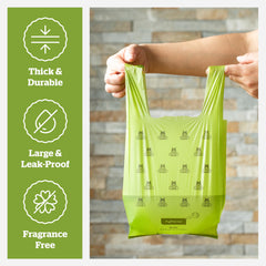 Pogi's Dog Poop Bags with Handles feature a large 7 x 14.5 inch size.