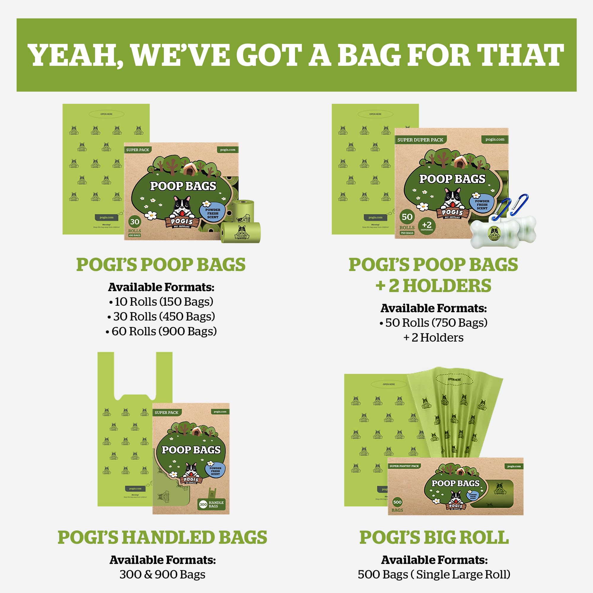 Pogi's extra-large bags handle big dogs without tearing during cleanup.