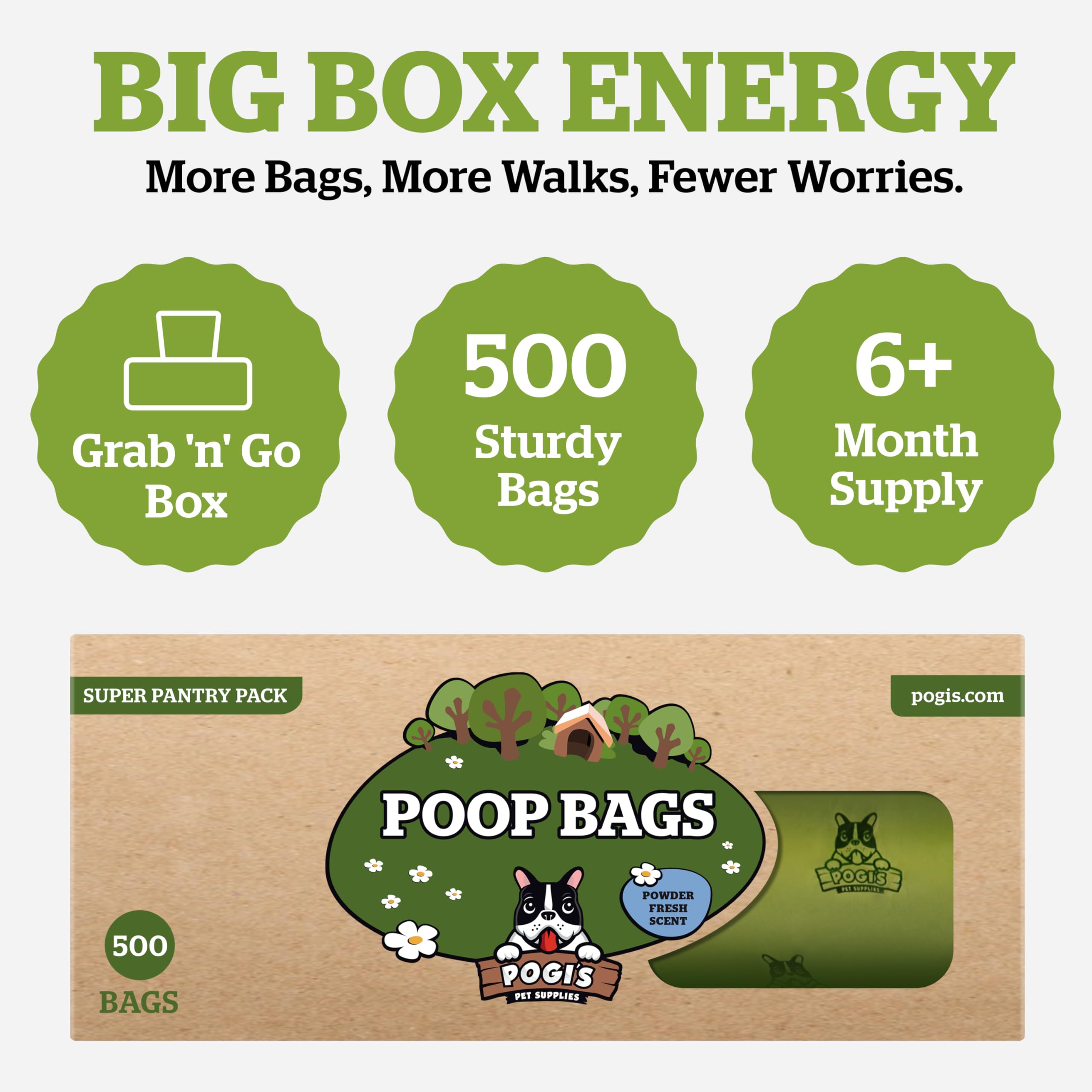 Pogi's Poop Bags unscented option helps sensitive noses during walks.
