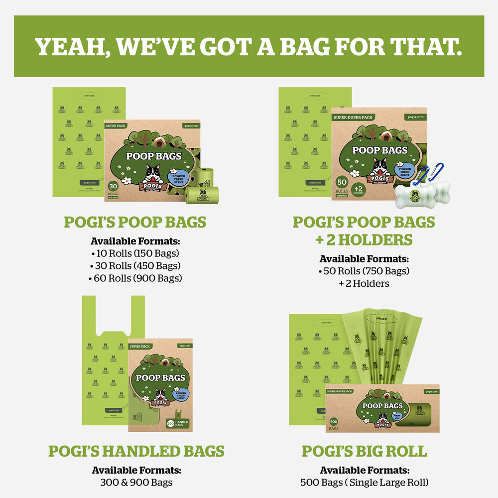Pogi's Poop Bags sized for yard cleanup or large dogs on the go.