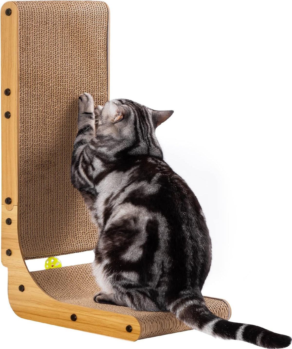 Poils bebe L-shape scratcher front view shows sturdy corrugated board for safe scratching
