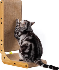 Poils bebe L-shape scratcher front view shows sturdy corrugated board for safe scratching