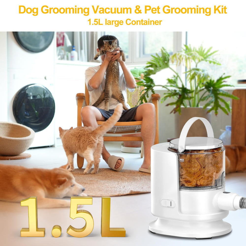 Poit dog grooming vacuum features 1.5L dust cup for easy, mess-free emptying.