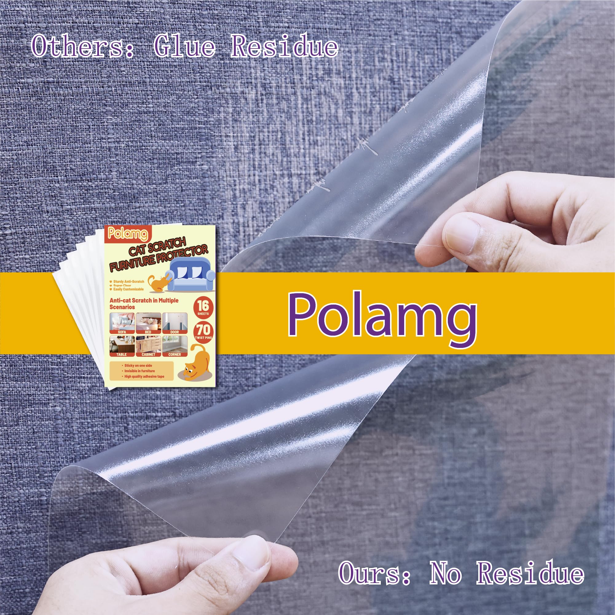Polamg Anti-Cat Scratch Protector on-couch application preserves surfaces invisibly
