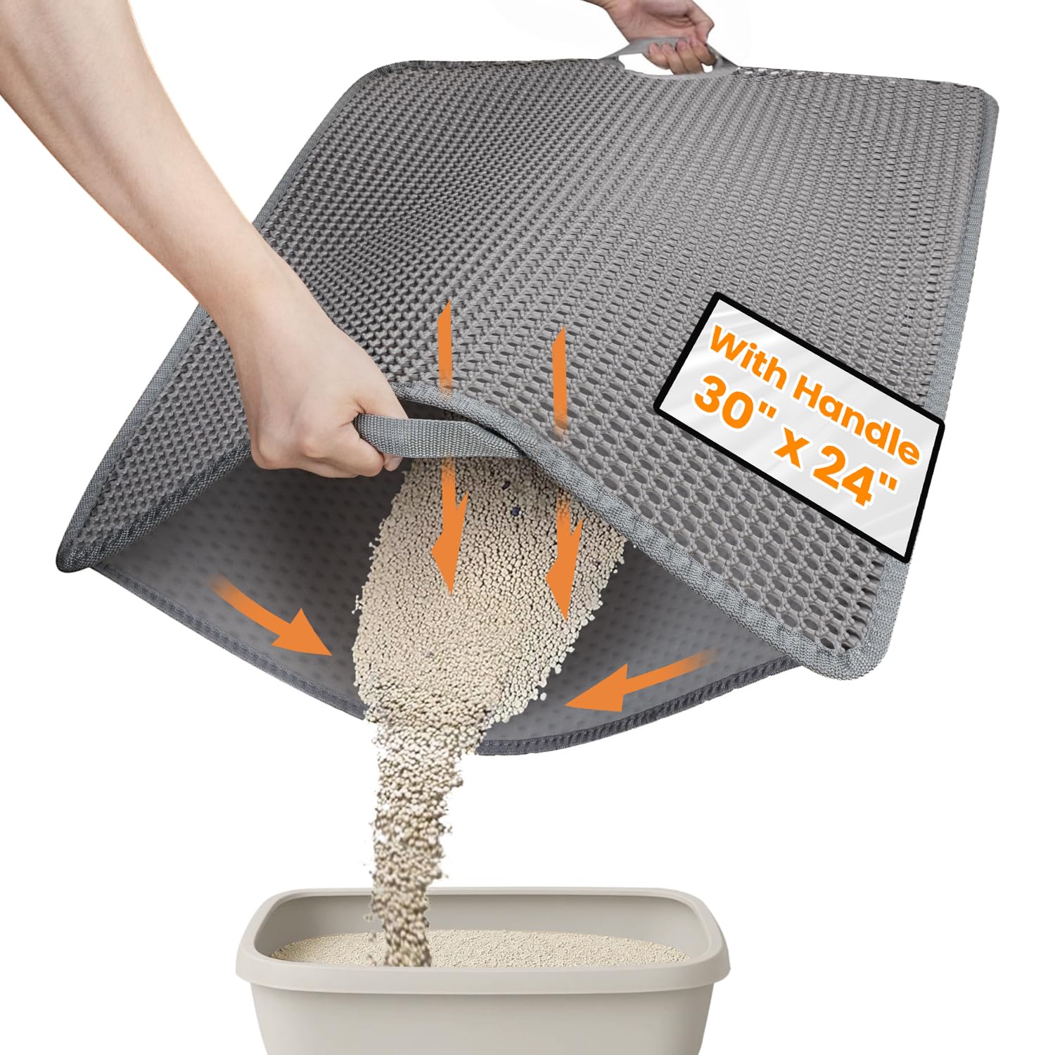Polarduck cat litter mat honeycomb-design traps litter and reduces floor mess.