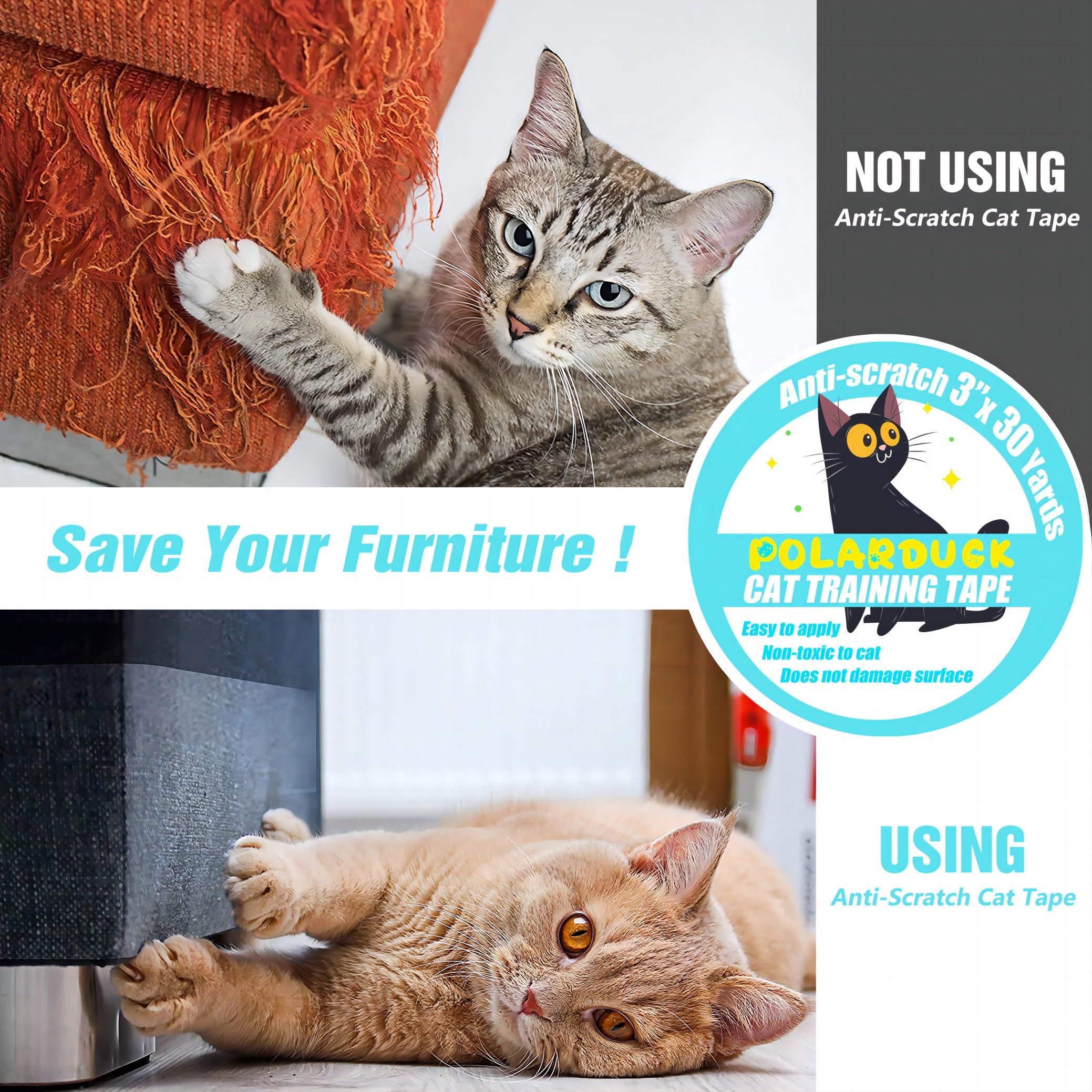 Polarduck clear cat tape on couch blends with decor.
