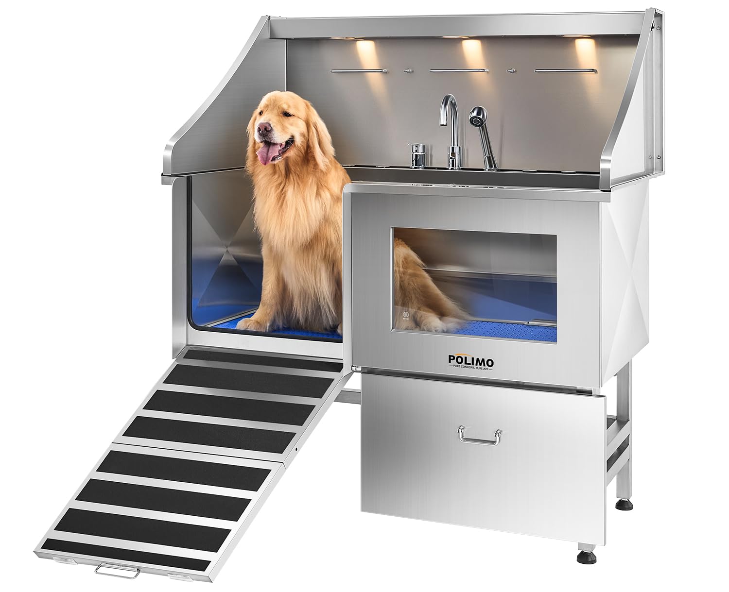 POLIMO 50 inch dog washing station provides ample space for large dogs during baths