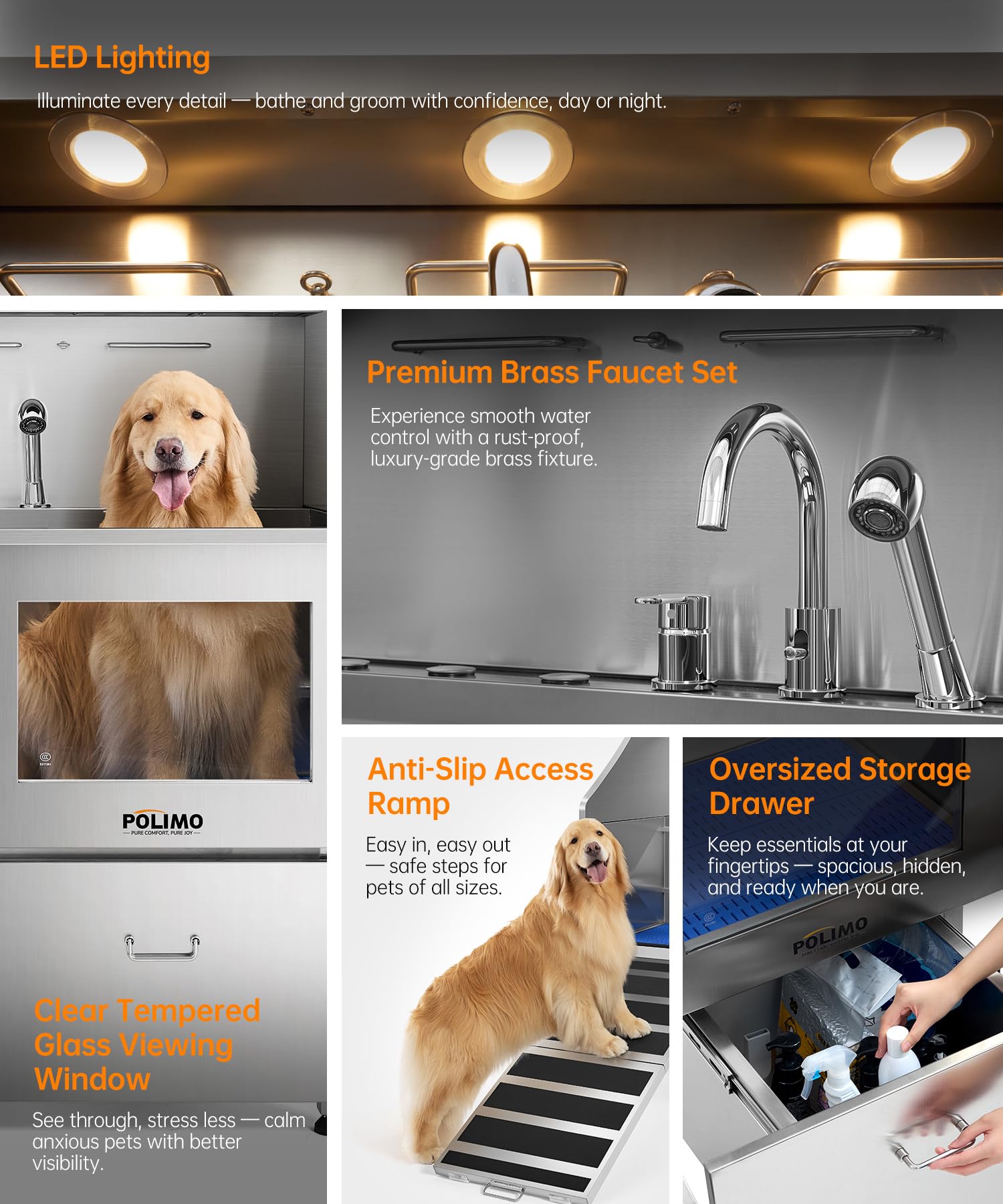 POLIMO visual window lets you monitor dog comfort during baths