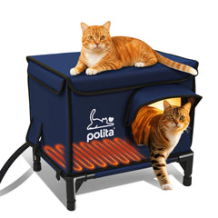 Polita rugged heated cat house exterior view shows weatherproof shelter for outdoor cats.