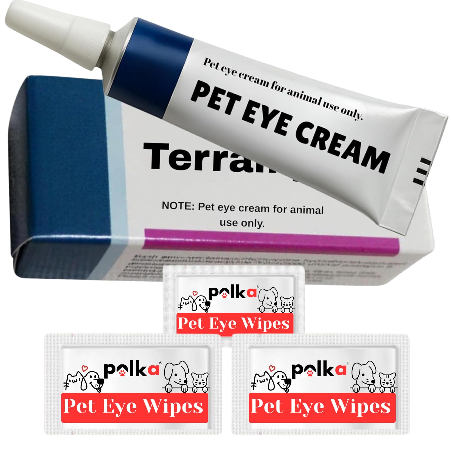 POLKA Terramypol eye care cream tube front view for easy daily pet care.