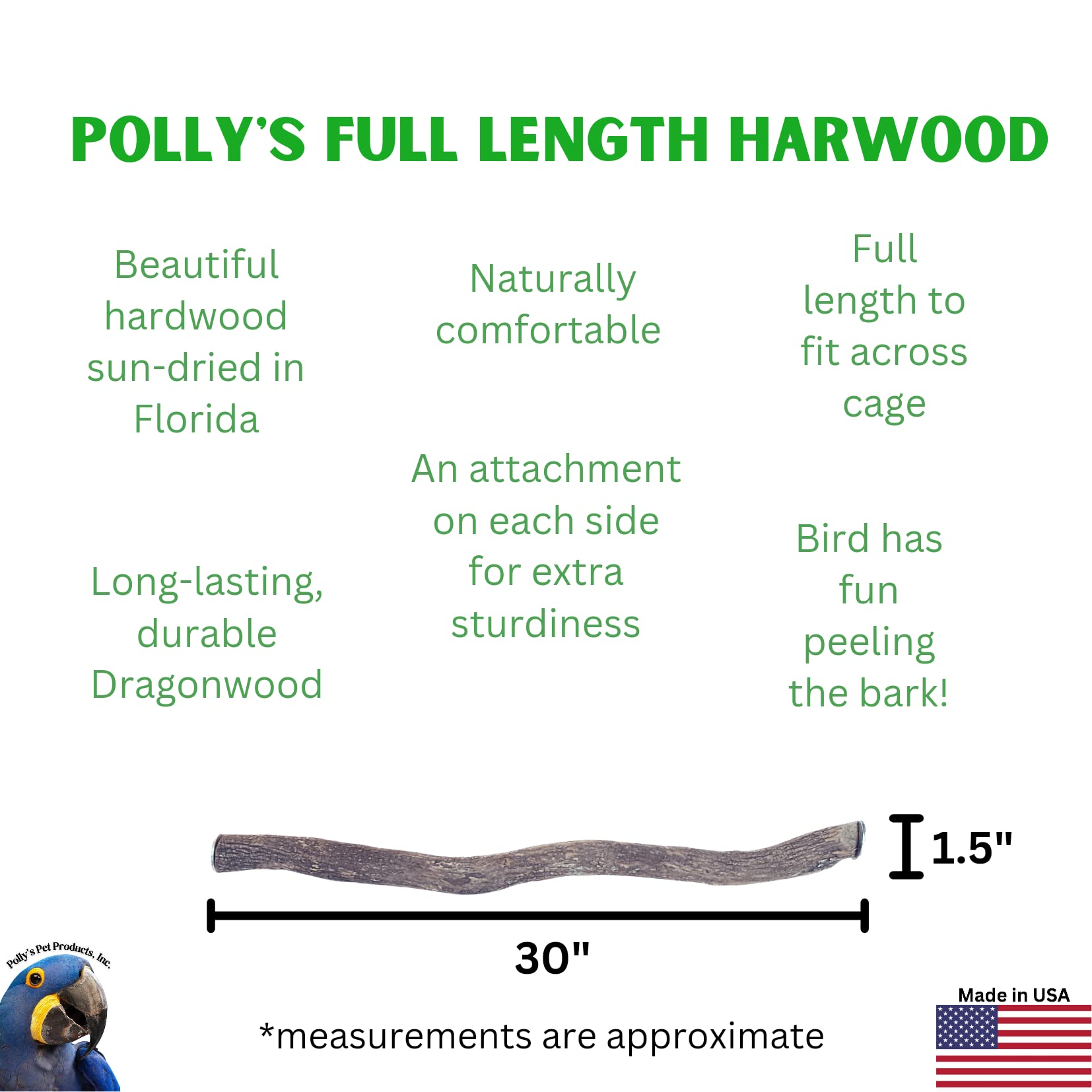 Polly's sag-free perch in cage setup supports stable resting surface