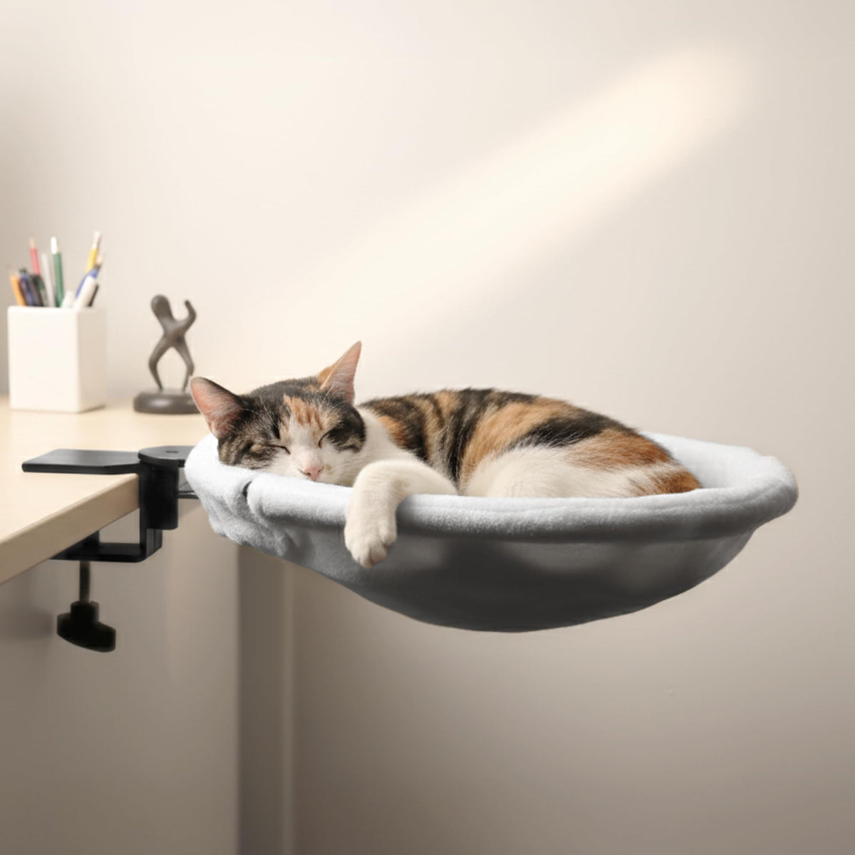 POMESEA adjustable cat desk bed with sunken design for cozy work-from-home companionship.