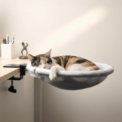 POMESEA adjustable cat desk bed with sunken design for cozy work-from-home companionship.