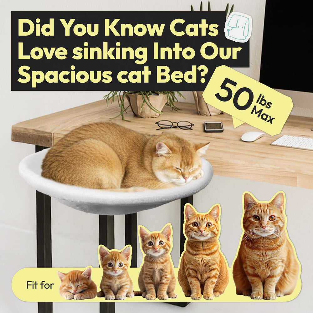 POMESEA cat desk hammock with metal frame provides stable perching during work or gaming.