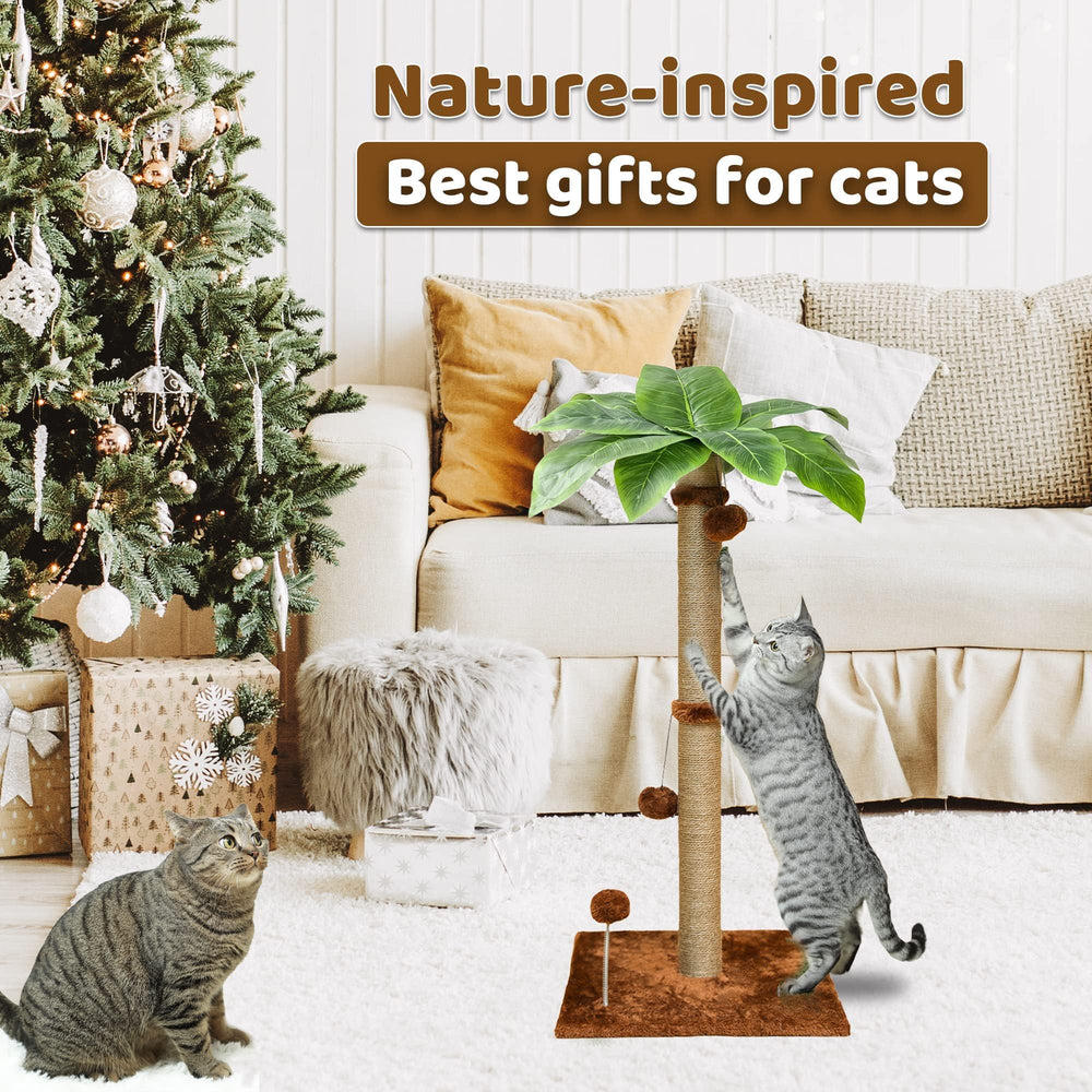 Pomesea cat scratching post with tropical design that complements modern decor.