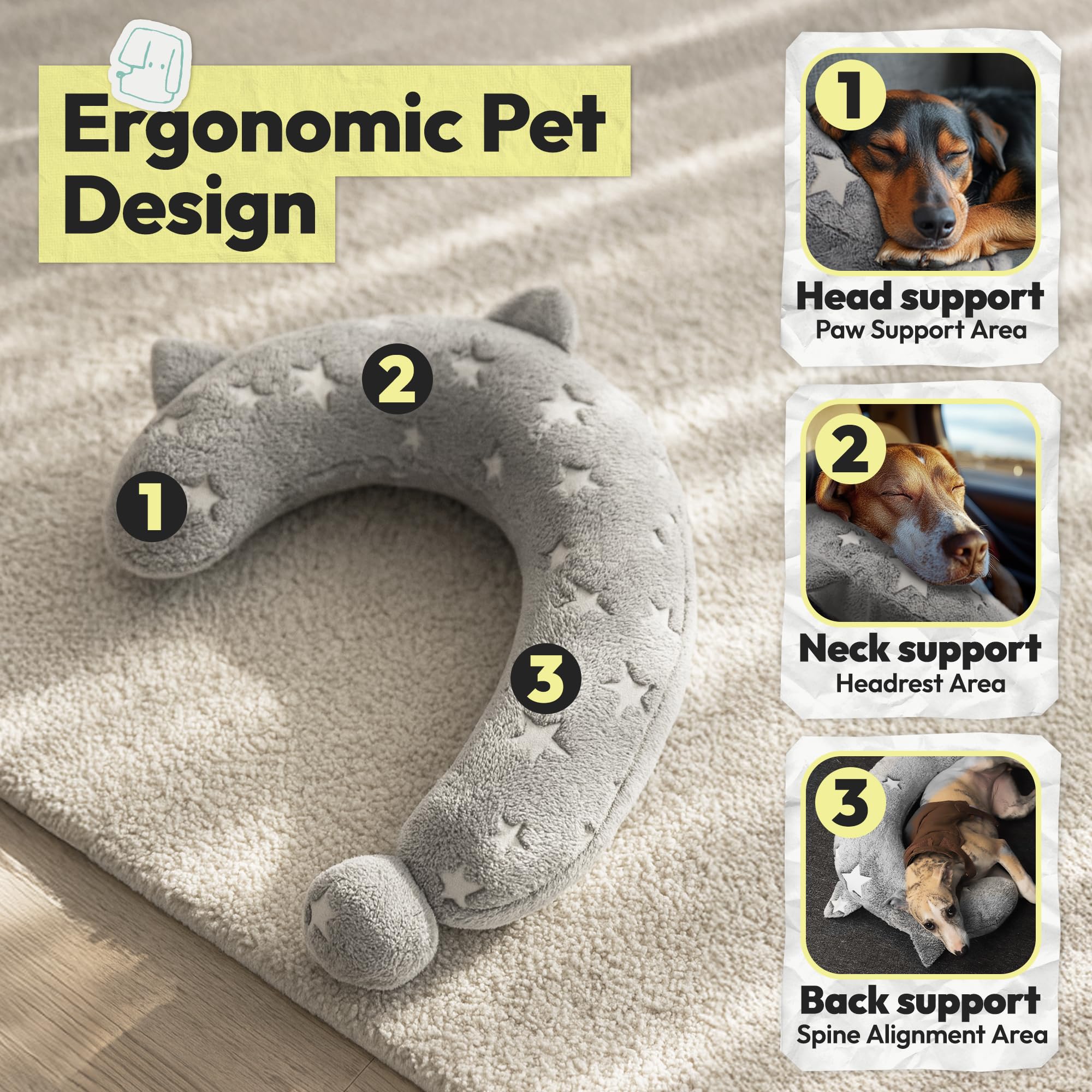 POMESEA dog calming pillow offers ergonomic neck support during naps.