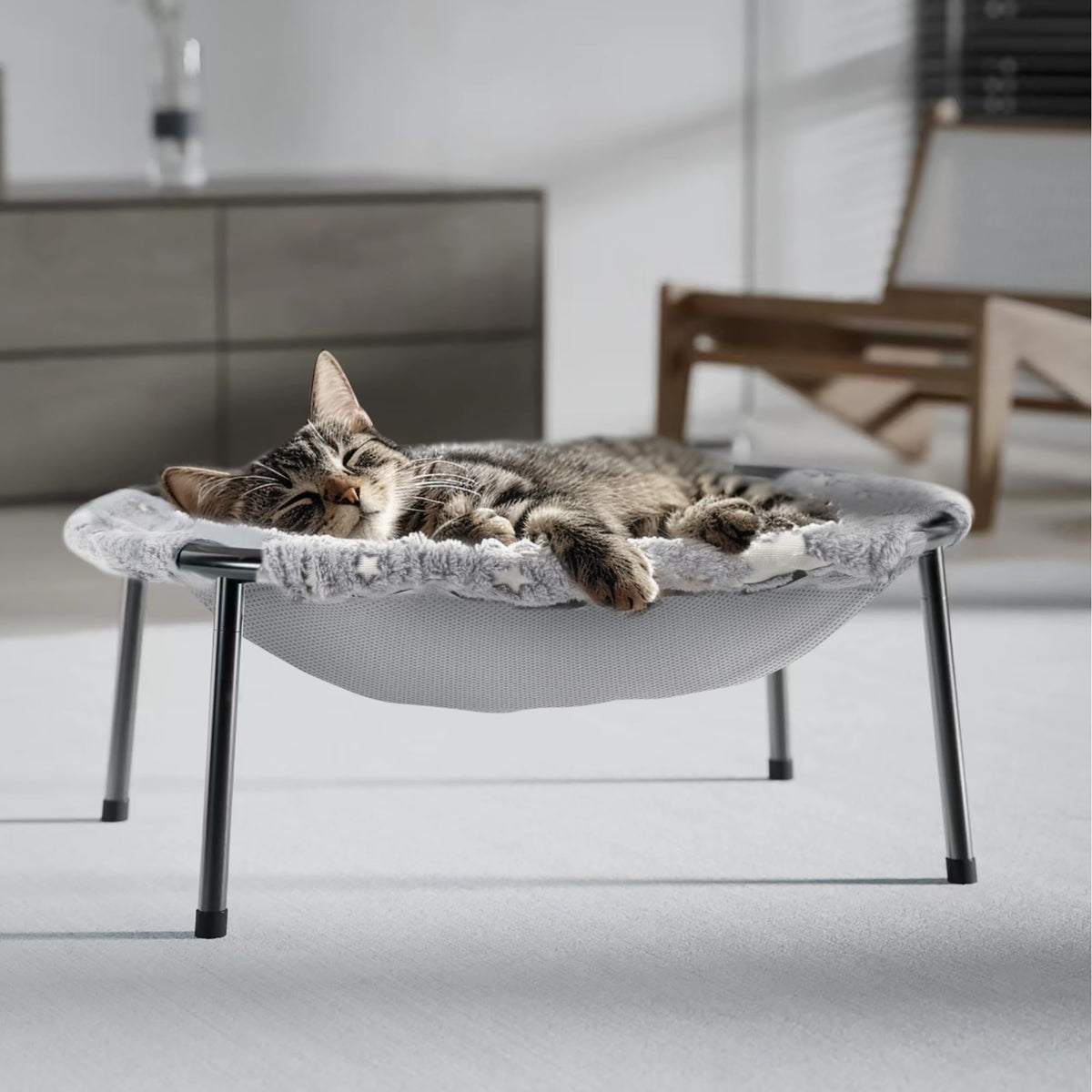 POMESEA Elevated Cat Bed showcases dual-sided comfort for year-round lounging.