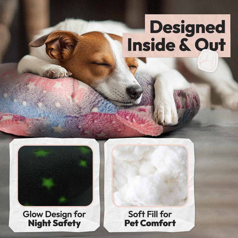 POMESEA glow-in-dark feature showcased on dog pillow during low light