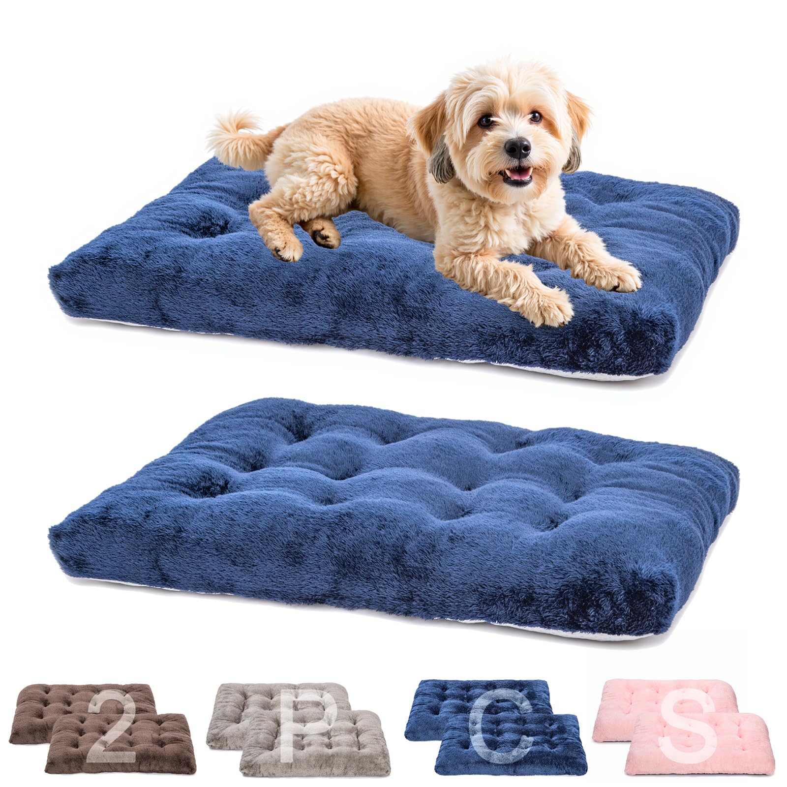 POMIU 2-pack washable dog bed navy front view for multi-pet households