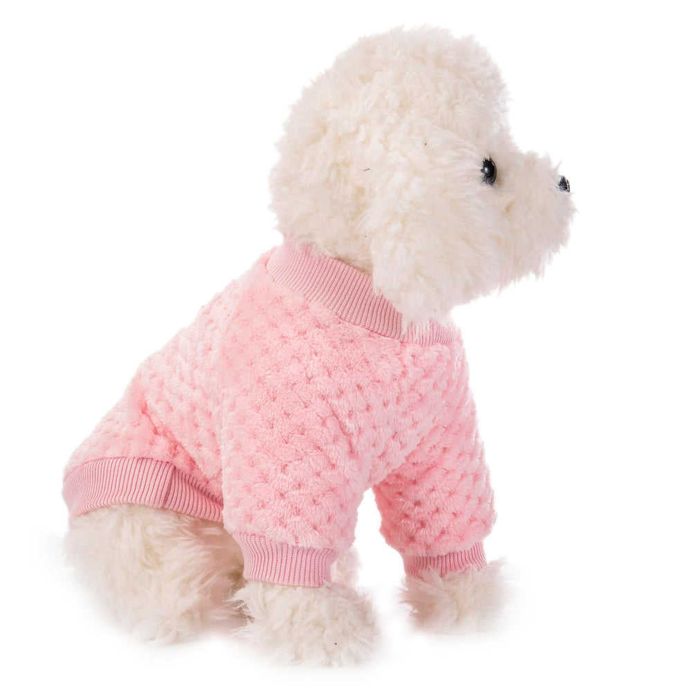 POMIU dog sweater soft flannel close-up emphasizes breathable warm fabric.
