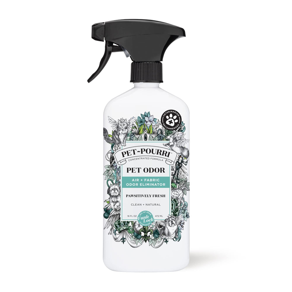 Poo-Pourri Pawsitively Fresh bottle front with pineapple-jasmine-pear scent for quick odor control.