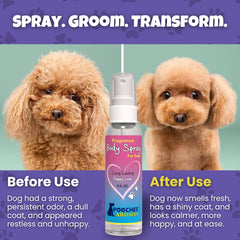 Pooches Aromas Puppy Love spray offers gentle freshness ideal for puppies.