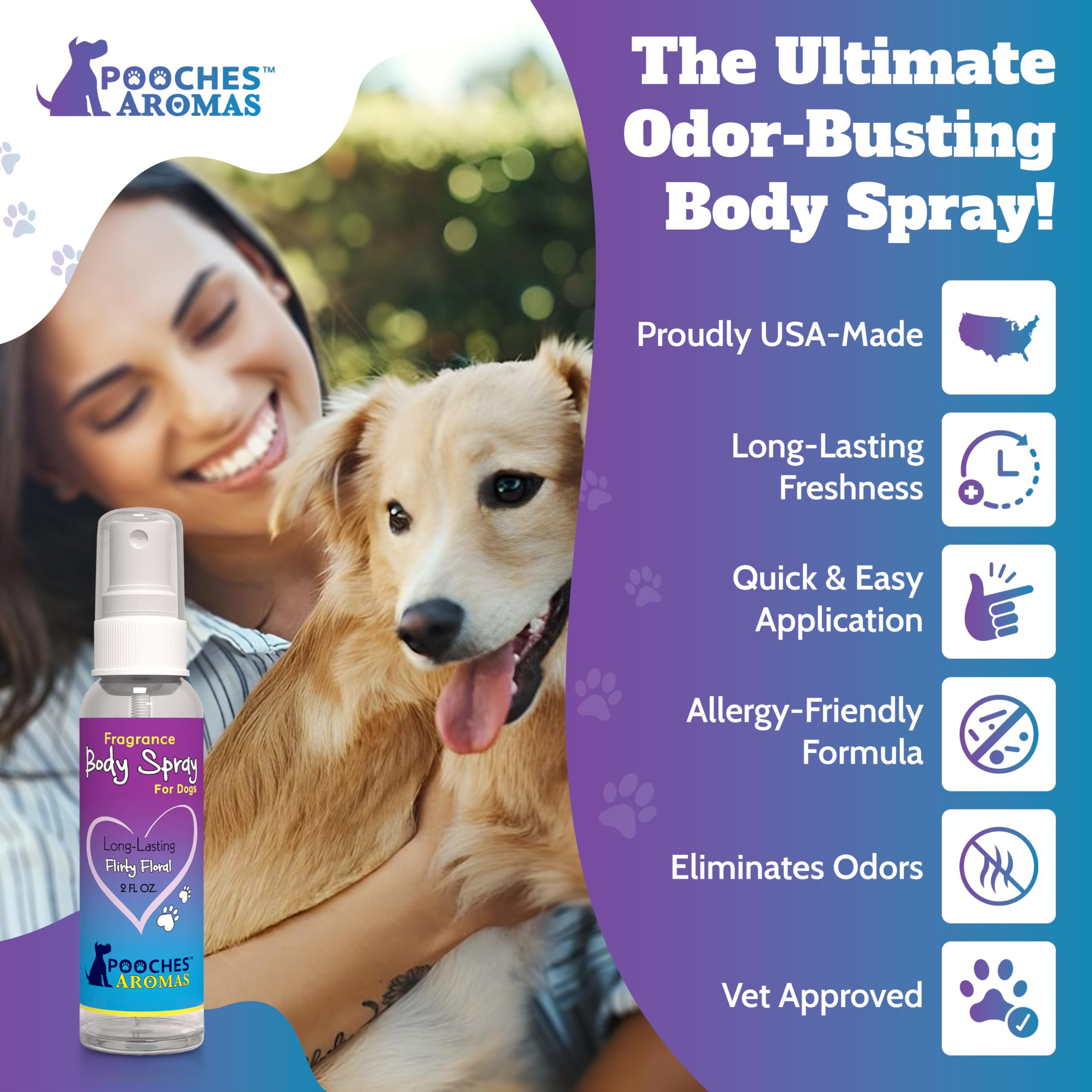 Pooches Aromas Sweet Dream spray delivers calming notes and everyday odor control for dogs.