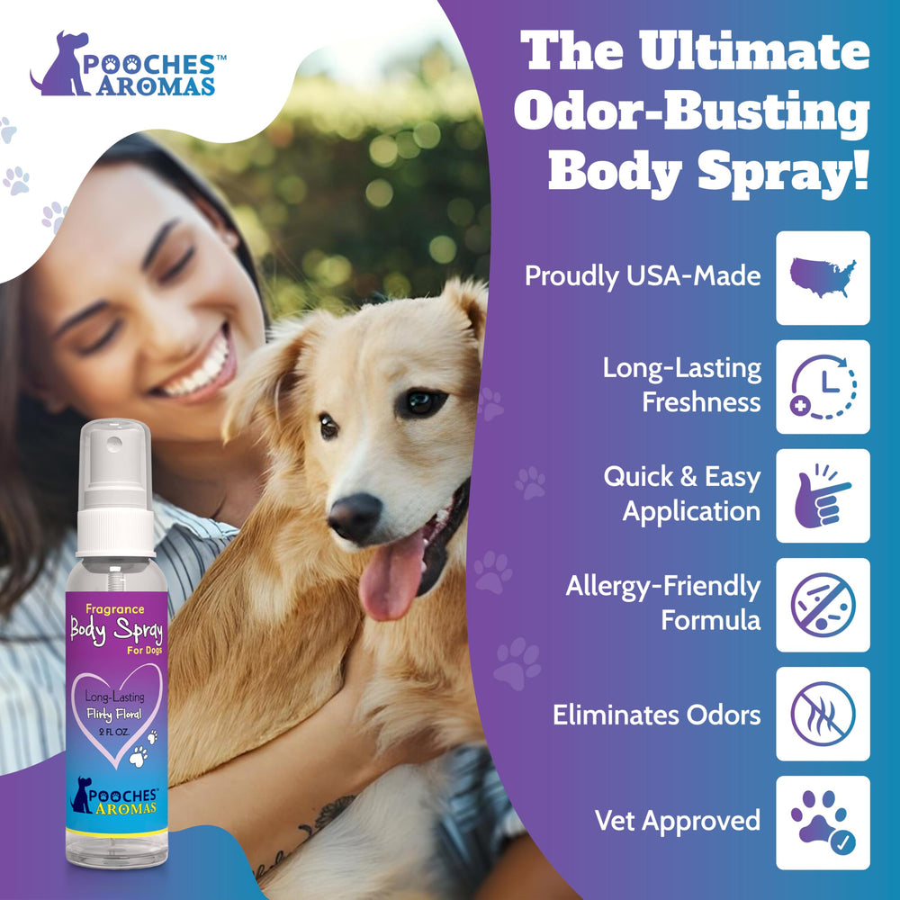 Pooches Aromas Sweet Dream spray delivers calming notes and everyday odor control for dogs.