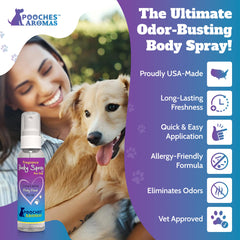 Pooches Aromas Sweet Dream spray delivers calming notes and everyday odor control for dogs.