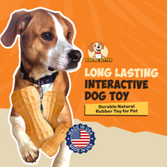 Poochie Butter fillable toy shows peanut butter option for treat-dispensing play.