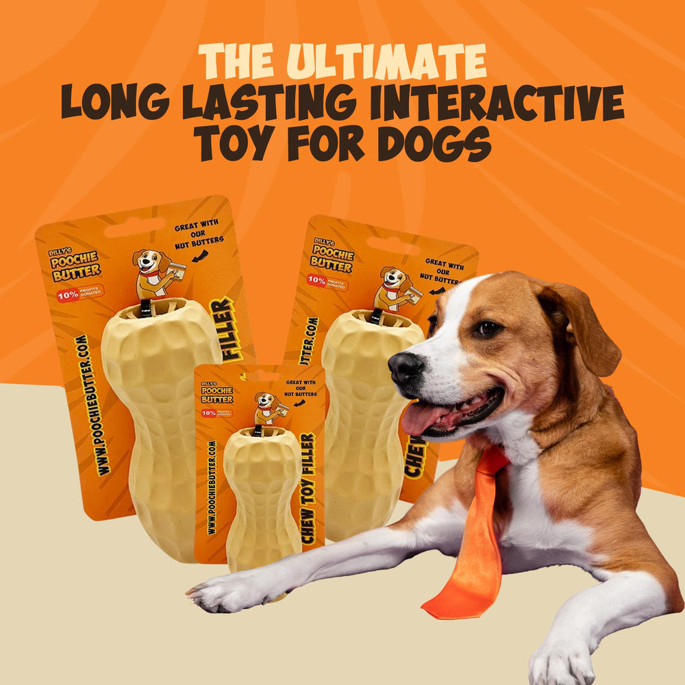 Poochie Butter indoor-outdoor playtoy enhances interactive daily routines for dogs.