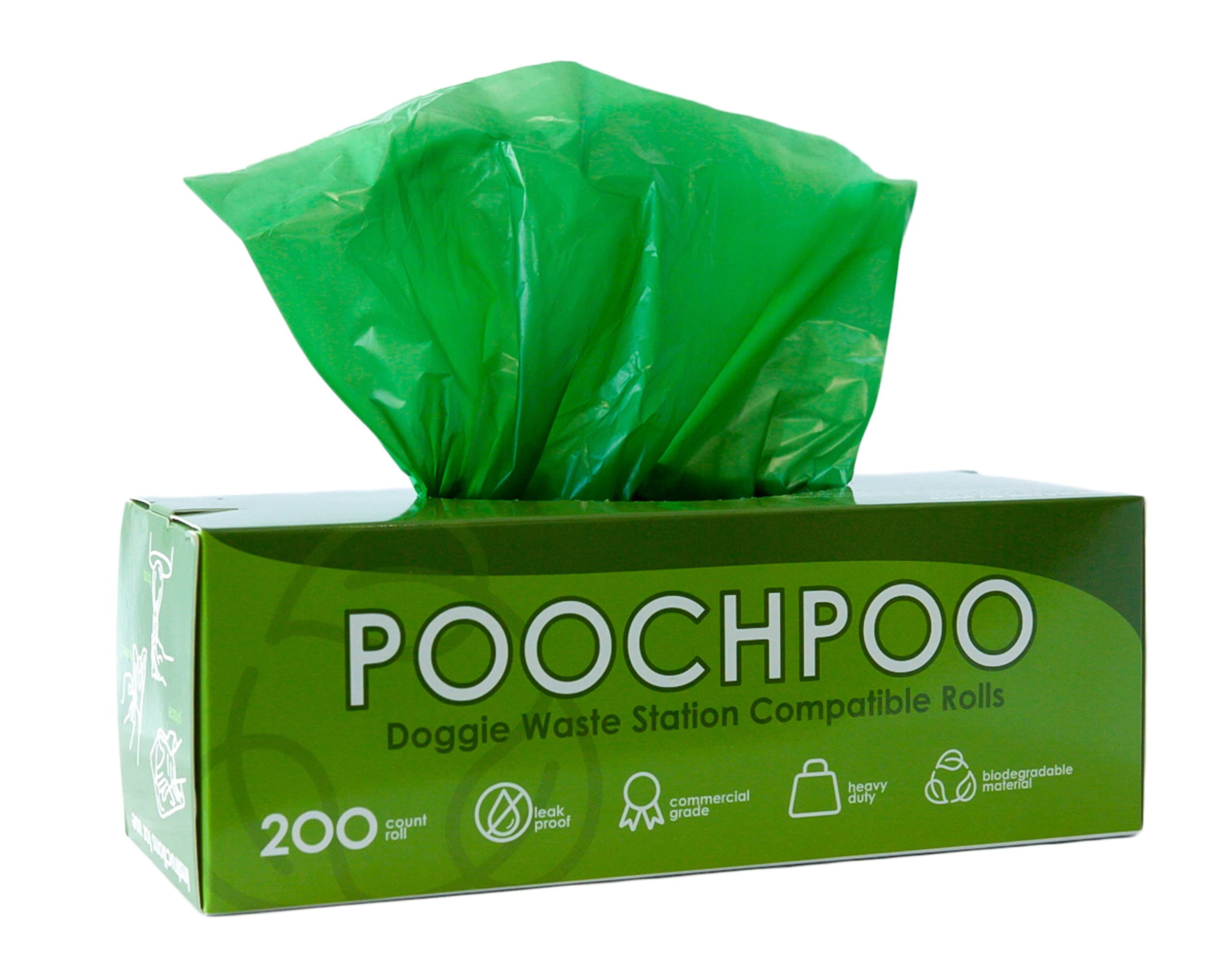 POOCHPOO-green-opaque-bags durable for outdoor waste stations.