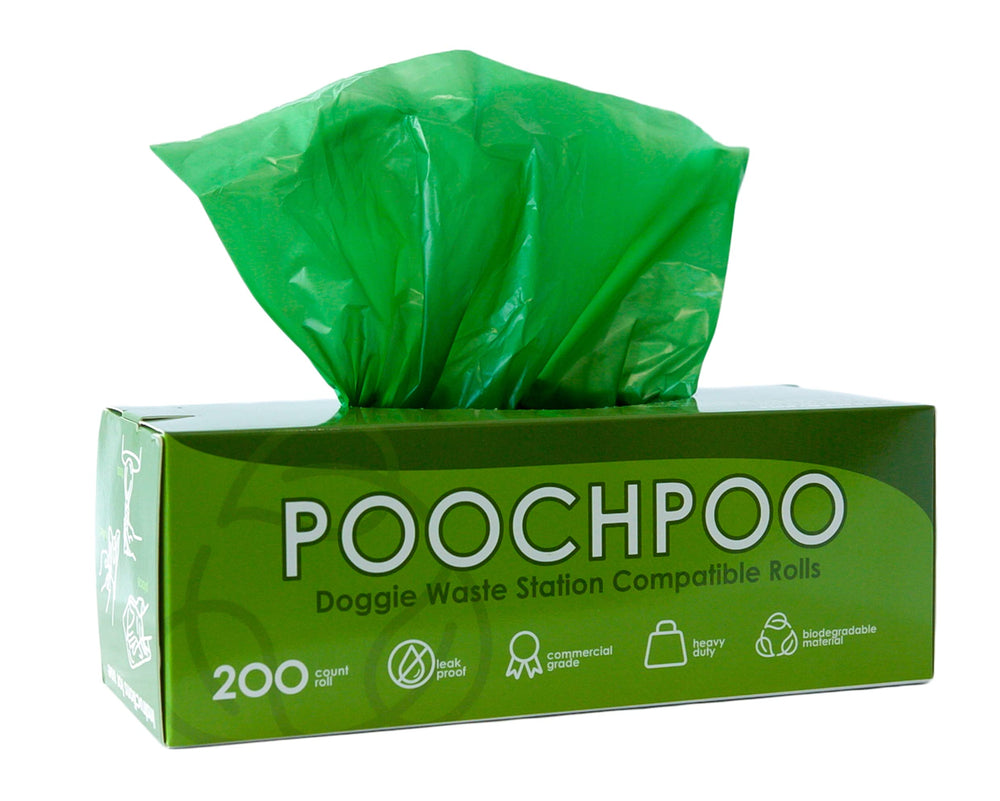 POOCHPOO-green-opaque-bags durable for outdoor waste stations.