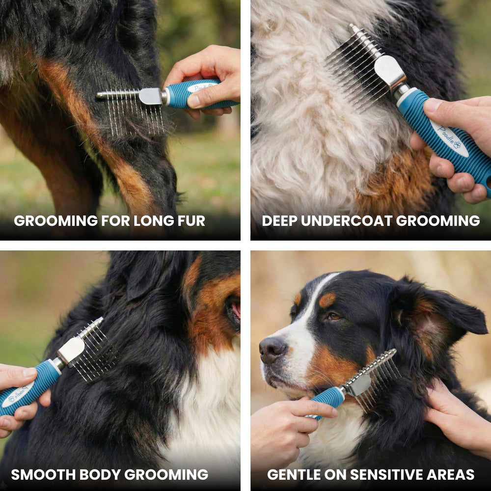 POODLIE Dematting comb used on wet or dry fur for versatility.
