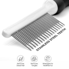 POODLIE anti-slip handle grooming comb offers secure grip.