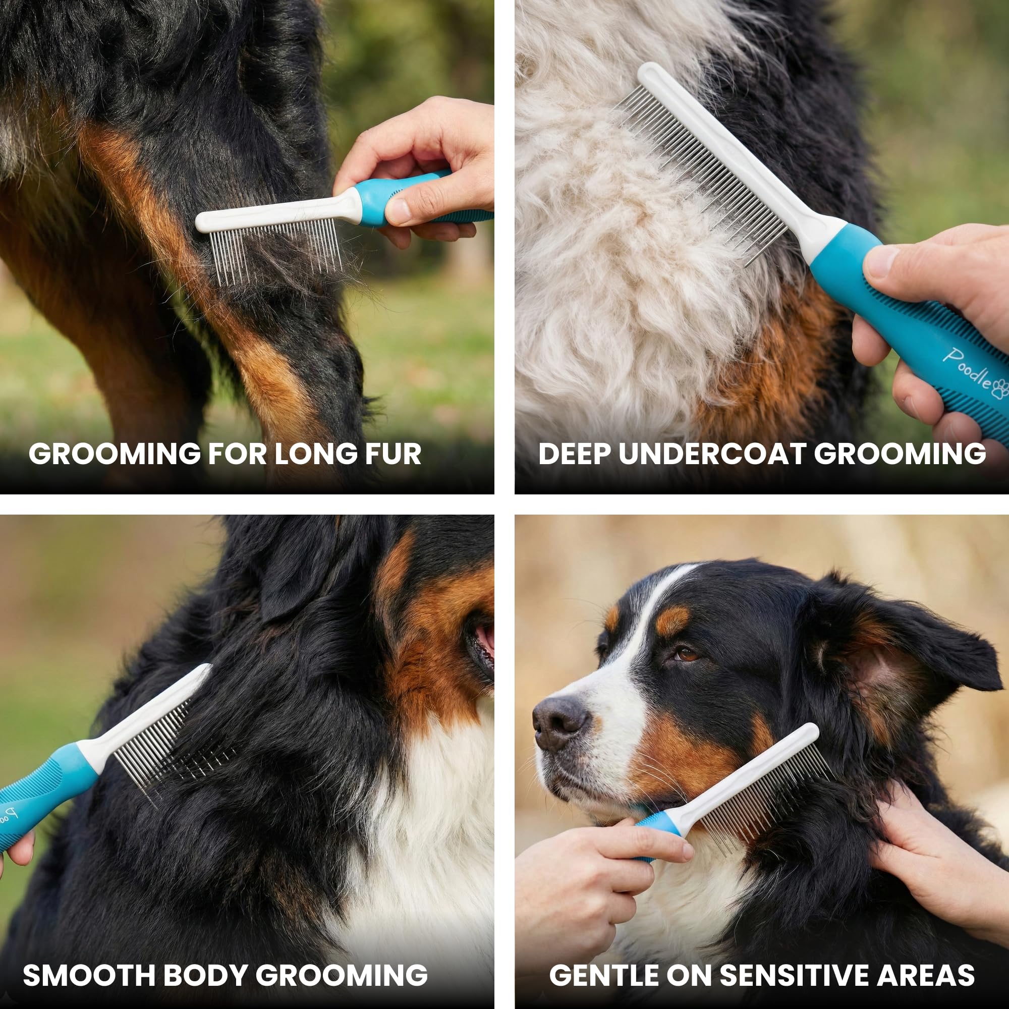 POODLIE Anti-slip handle provides controlled grooming without slips.
