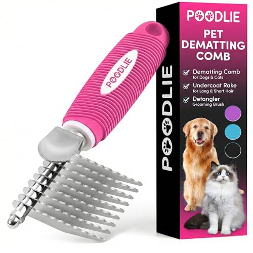 POODLIE dematting rake for dogs and cats with 2.5-inch blades detangles knots.