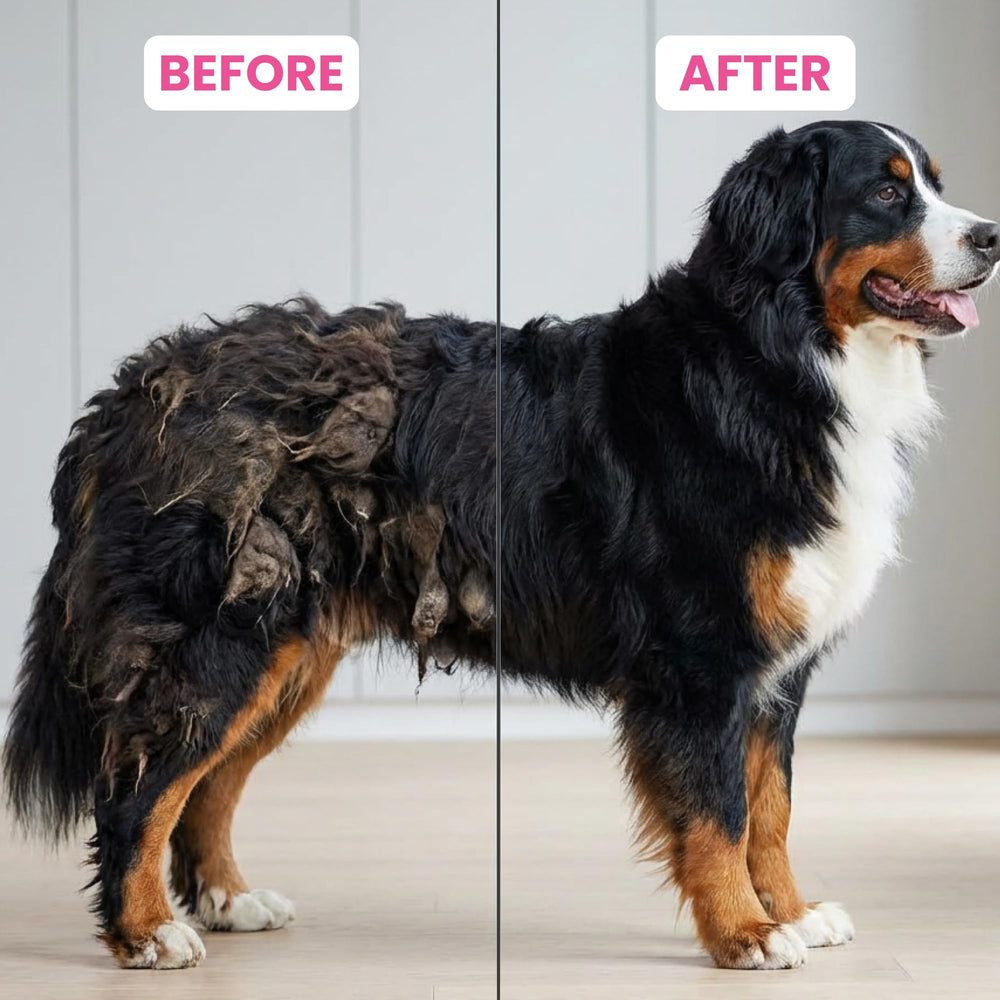 POODLIE grooming session with dematting rake for dogs and cats.