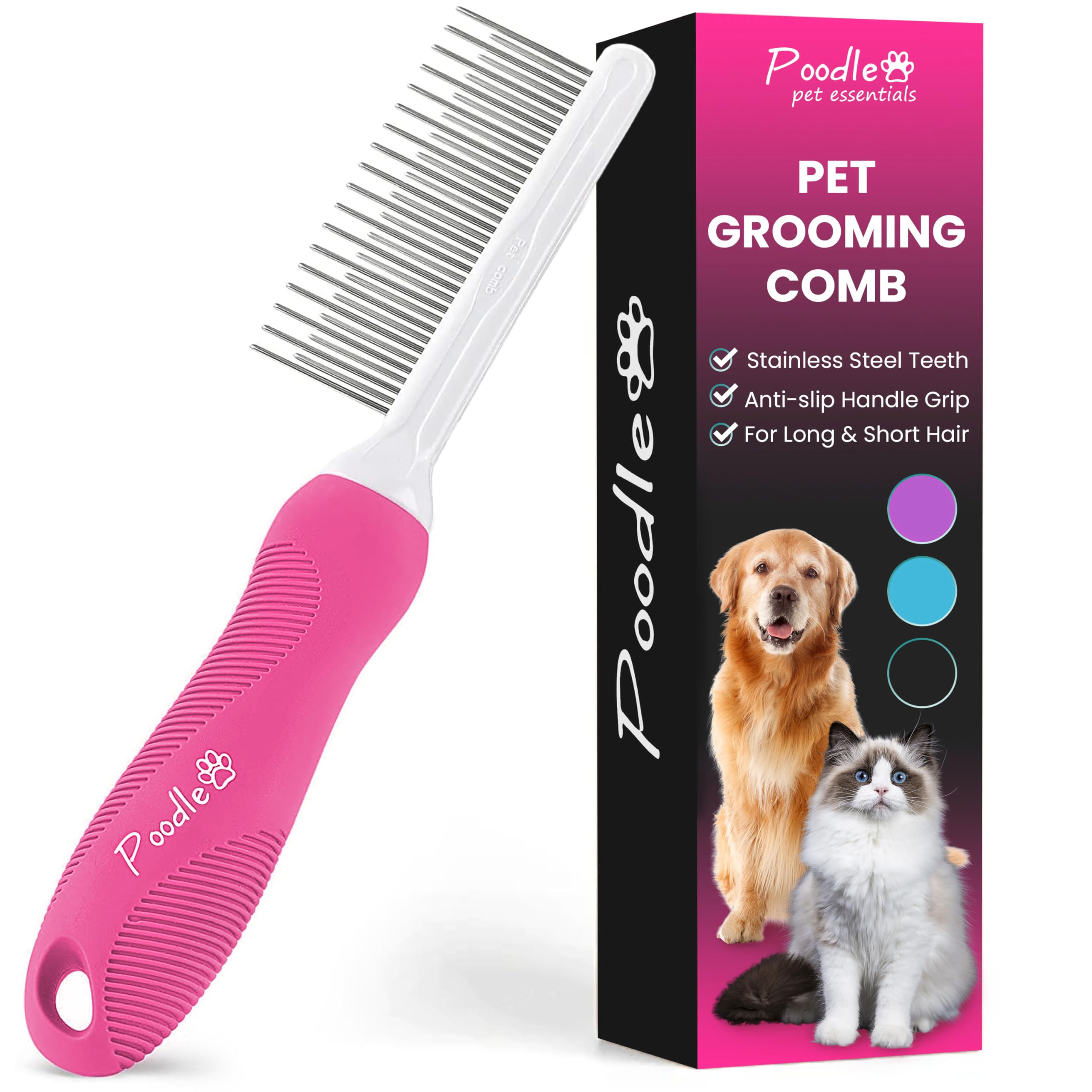 POODLIE detangler comb close-up showing long teeth for knot removal