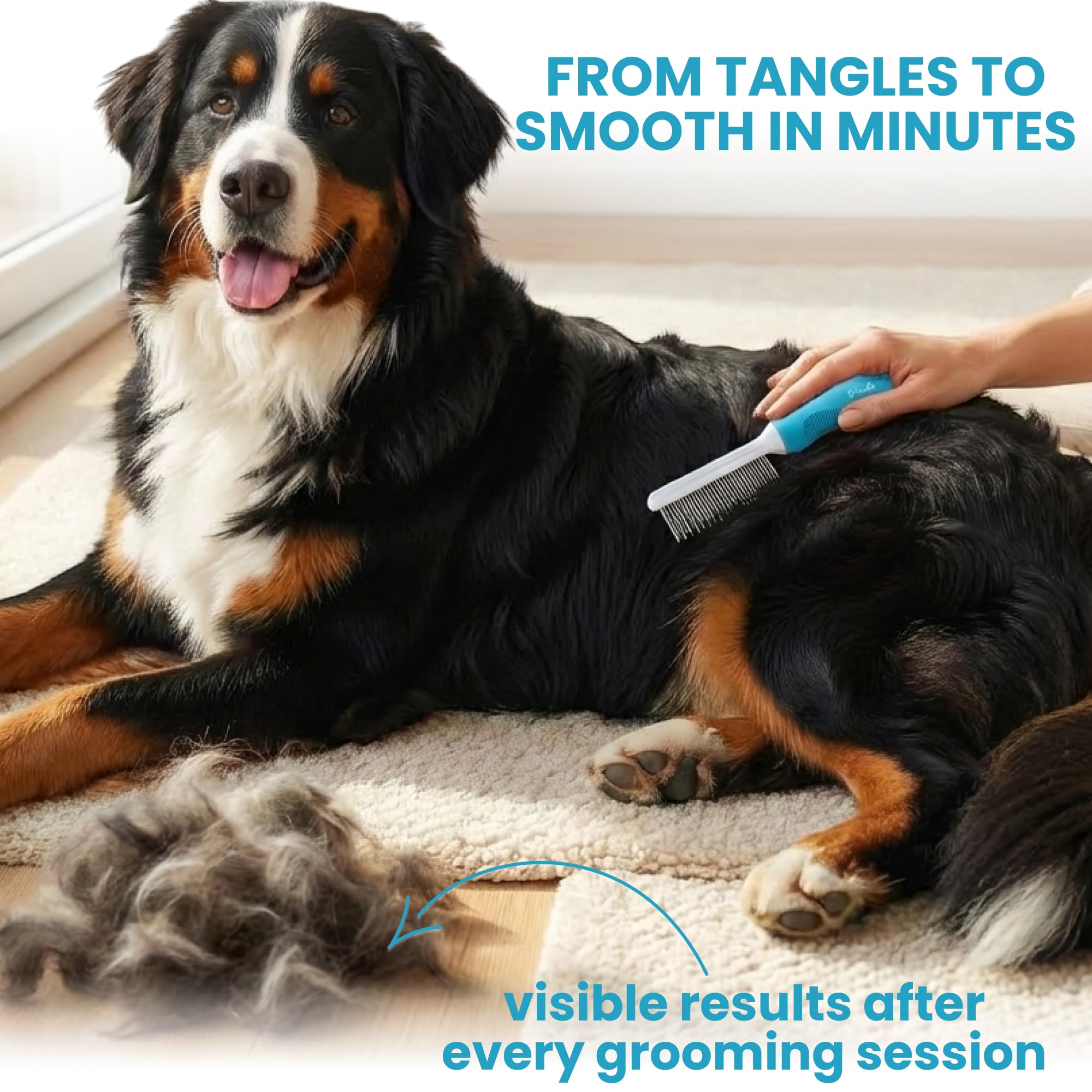 POODLIE Stainless steel teeth deliver durable detangling for dogs and cats.