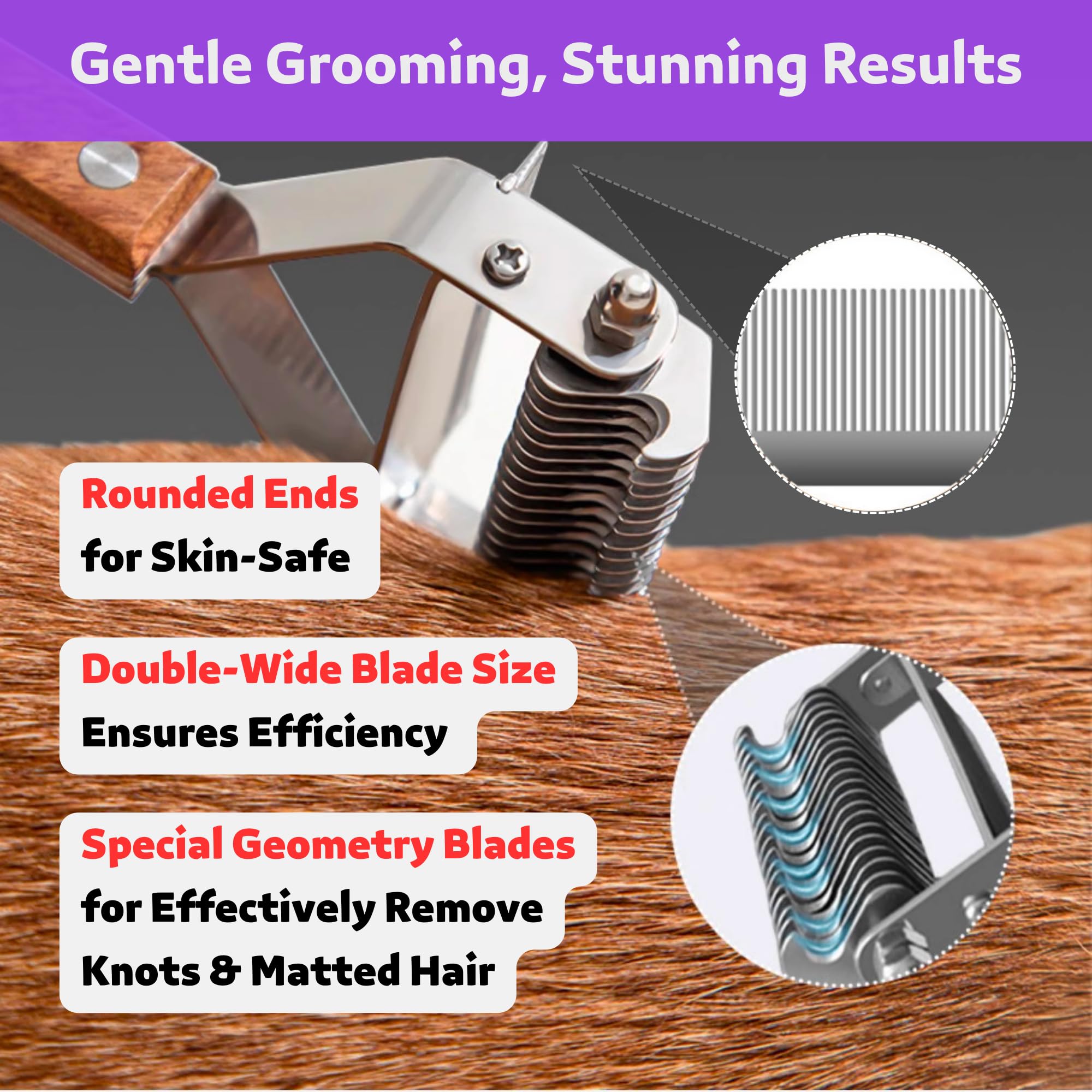 Poodoodle 2in1 Undercoat Rake gentle deshedding and dematting of fur.